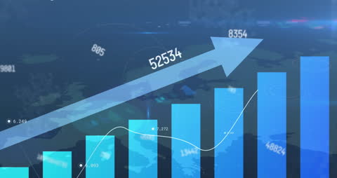 Growing Global Market with Rising Bar Graph Over World Map