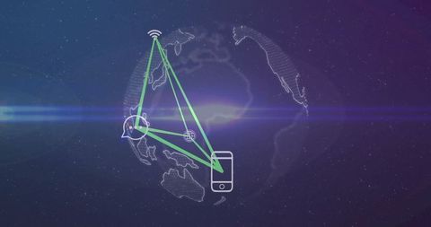 Global digital connectivity with icons and green connectivity lines