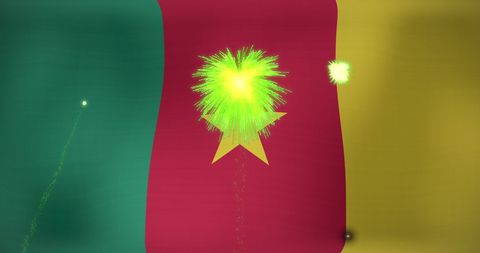 Cameroon Flag with Vibrant Green Firework Celebration