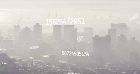 Digital Cityscape with Floating Data Points