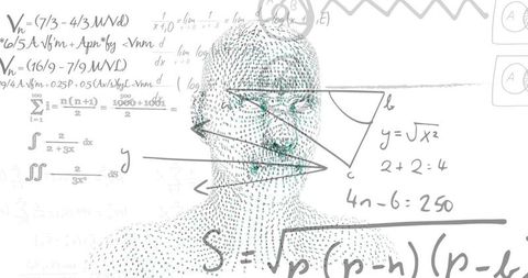 Futuristic mathematical concept with abstract floating head