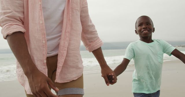 African american father and son holding hands on beach - Download Free Stock Photos Pikwizard.com