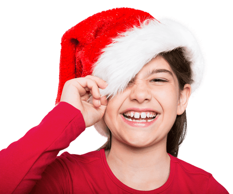 Cheerful Girl with Santa Hat Smiling in Transparent Background