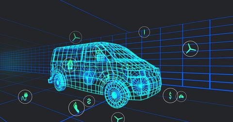 3D Van Model with Digital Icons Highlighting Sustainability - Download Free Stock Images Pikwizard.com