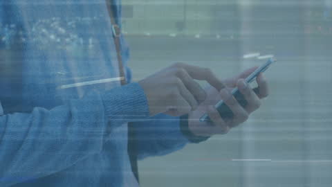 Businessman Multitasking with Smartphone and Urban Traffic Overlay