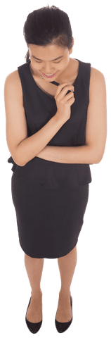 Transparent Happy Asian Businesswoman Standing Thoughtfully
