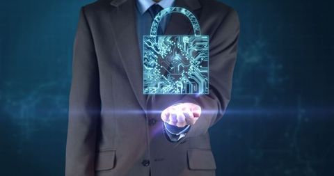 Businessman Holding Tech Lock Hologram for Cybersecurity Concept - Download Free Stock Images Pikwizard.com