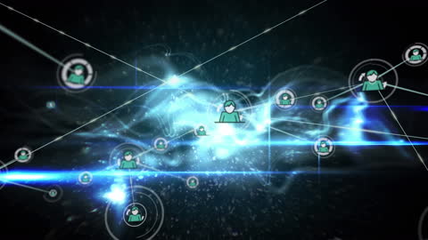 Digital Network Connection with Human Icons in Futuristic Interface