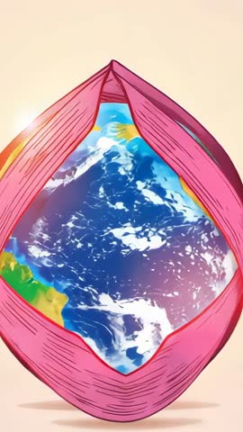 Rotating globe framed by pink ribbon revealing lens flare vertical video for advocacy