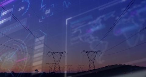 Futuristic Energy Network at Dusk with Holographic Data