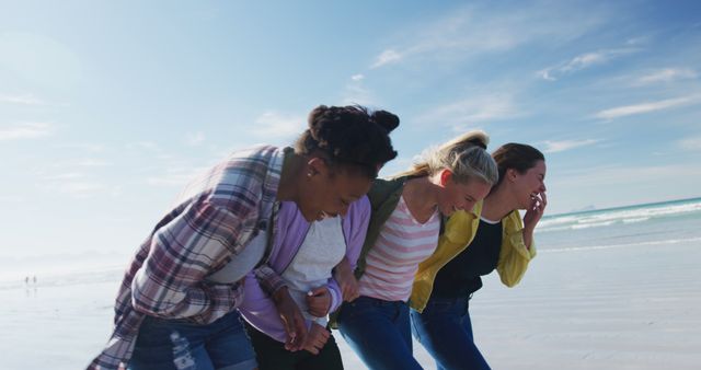 Group of Friends Laughing and Walking Together on Beach - Download Free Stock Images Pikwizard.com