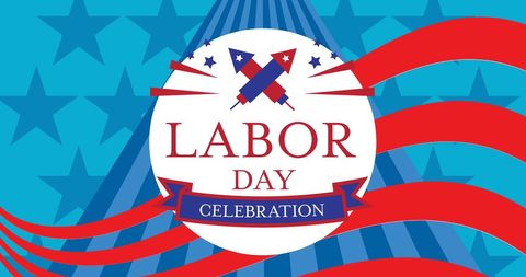 Labor day celebration banner with flags and stripes