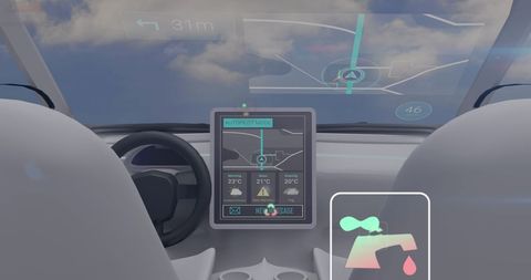 Futuristic Auto Dashboard with Digital Interface and Eco Icons