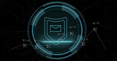Cyber Security Shield With Data Processing on Black Interface
