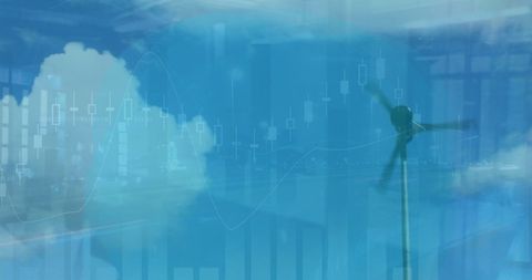 Wind turbine overlays financial graph for sustainable growth