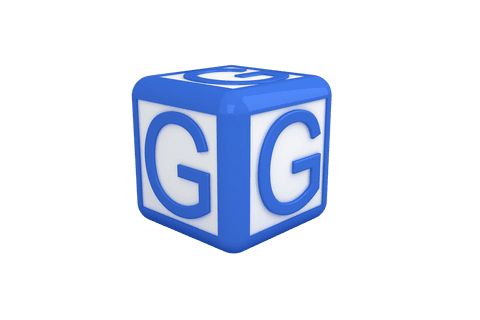 Blue letter g cube on transparent background for design projects