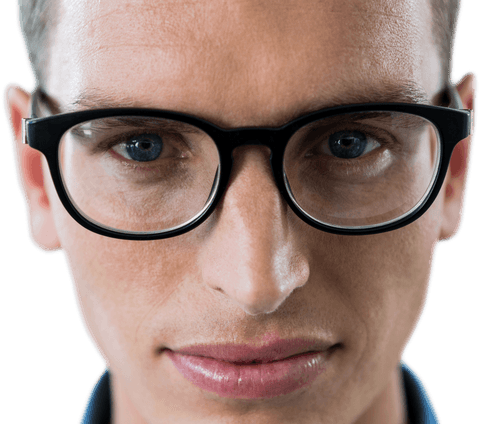 Close-Up Portrait of Man Wearing Spectacles on Transparent Background