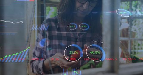 Data Overlay on Woman Cooking, Digital Integration Concept