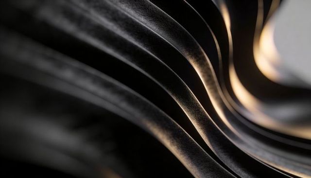 Flowing Layered Fins Forming Curved Diagonal Ridges with Matte Metallic Texture