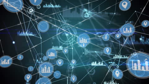 Digital Icons and Data Processing on Network Mesh Background