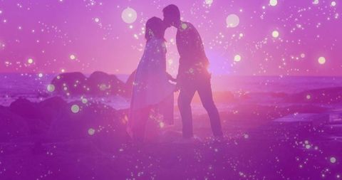 Romantic Silhouette Couple Enveloped in Magical Sunset Glow