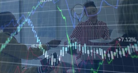 Digital finance analytics meeting with team collaboration