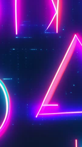 Animating Neon Triangle Morphing Vertical Loop | Futuristic Cyberpunk Holographic Shapes