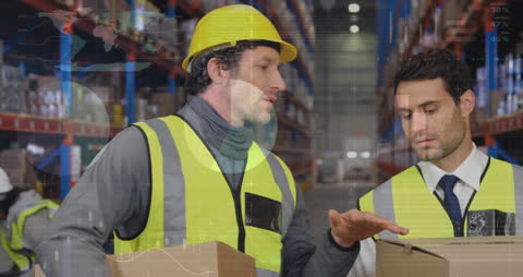 Collaborative Team Discussing Logistics with Technology Interface