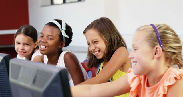 Diverse Group of Children Using Computers in Classroom - Download Free Stock Images Pikwizard.com