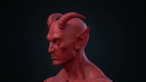 Dynamic Rotating Demon Bust with Curved Horn Details