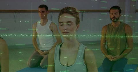 Group Meditation with Digital Overlay Symbolizing Modern Relaxation