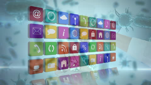 Digital Icons Overlay on COVID-19 Theme with Medication Imagery