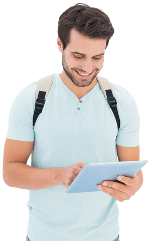 Smiling Man Using Tablet with Copy Space on Transparent Background - Download Free Stock Videos Pikwizard.com