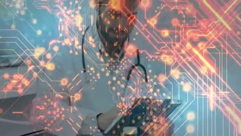 Futuristic Healthcare Technology Concept with Doctor and Digital Circuitry