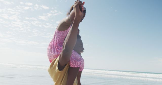 Father Carrying Daughter on Shoulders on Beach - Download Free Stock Images Pikwizard.com