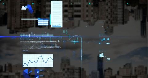Futuristic Data Interface Displayed Over Urban Skyline - Download Free Stock Images Pikwizard.com