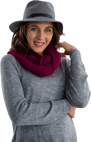 Stylish Woman in Gray Hat and Red Scarf Smiling, Transparent Background - Download Free Stock Videos Pikwizard.com