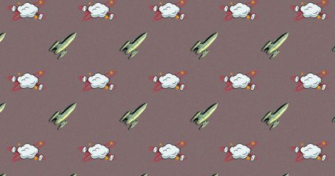 Vintage Comic Rocket and Cloud Pattern on Brown Background - Download Free Stock Images Pikwizard.com