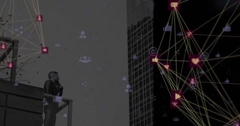 Businessman integrating networked communication technologies