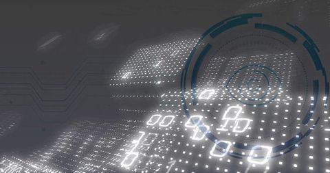 Futuristic digital interface with glowing binary code hud