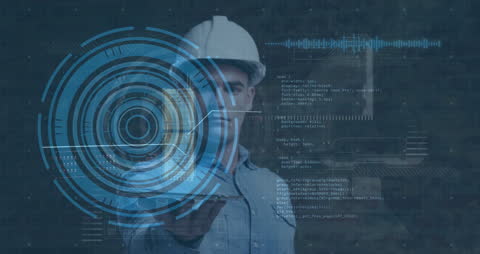 Engineer Interacting with Futuristic Holographic Interface