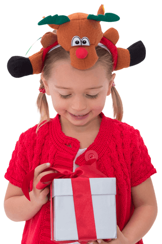 adorable girl in rudolph headband holding gift on transparent background - Download Free Stock Videos Pikwizard.com