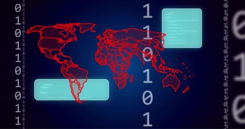 Red World Map Over Binary Background Highlighting Data Processing - Download Free Stock Images Pikwizard.com