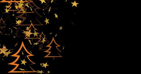 Golden Stars Falling Over Silhouetted Fir Trees on Black Background - Download Free Stock Images Pikwizard.com