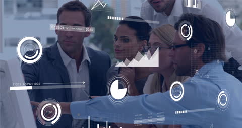 Digital Business Team Analyzing Data with Futuristic Interface