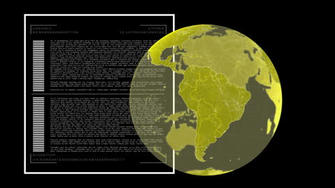 Globe Overlapping Digital Data Interface with Binary Code on Black Background