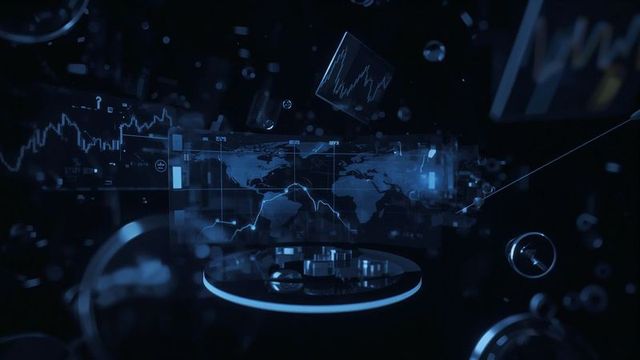 Futuristic Holographic World Map in Digital Data Lab