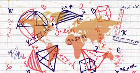 abstract mathematical equations over world map concept - Download Free Stock Images Pikwizard.com