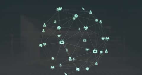 Digital Network of Medical Icons and Data Interfaces