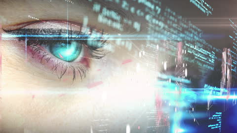 Futuristic Data Visualization Over Blue Eye in Digital Interface